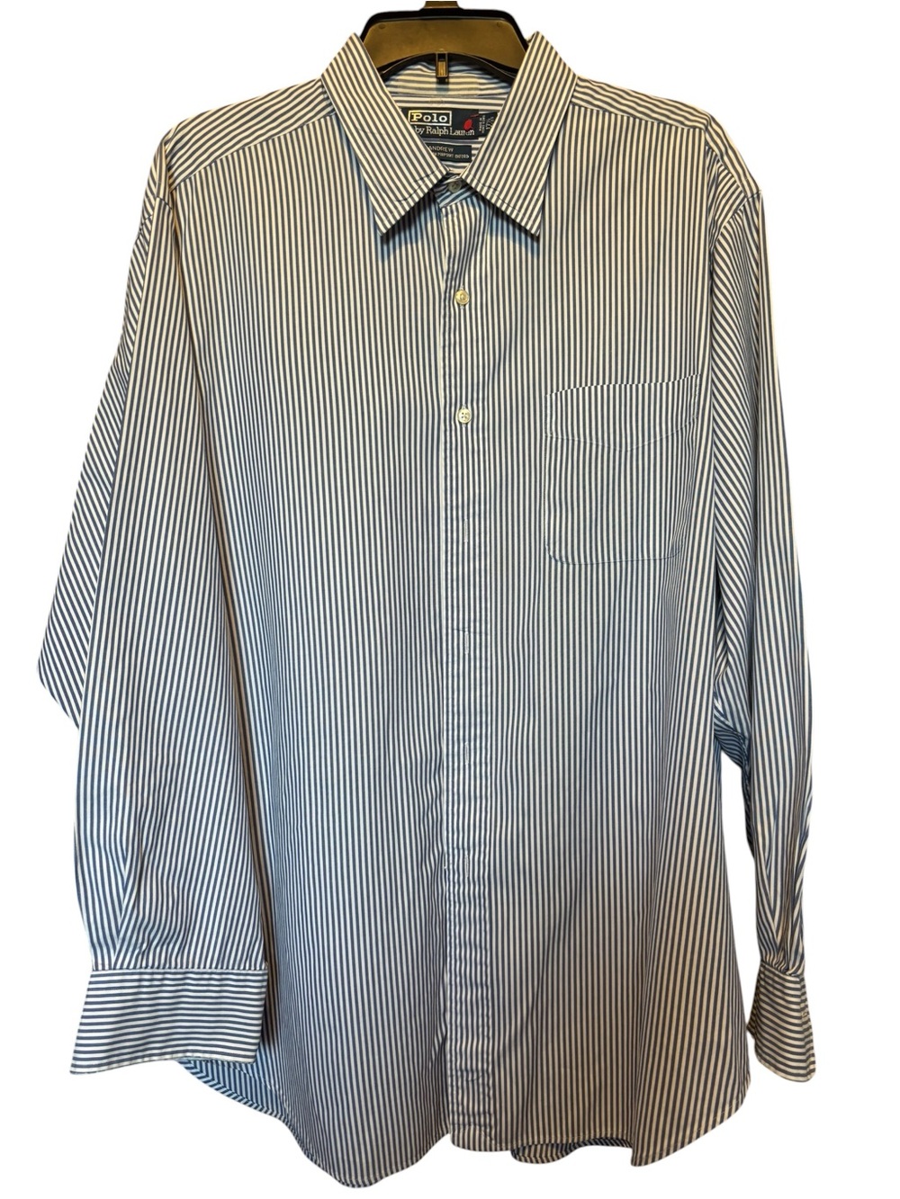POLO Ralph Lauren Andrew Classic Blue And White PinStriped Oxford Men’s 17.5 34